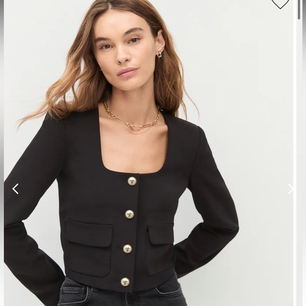 new Favorite Daughter Laura crop pearl button down jacket in black